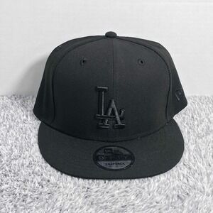 New Era 9FIFTY Los Angeles Dodgers Black on Black Snapback Hat Cap Blackout NEW